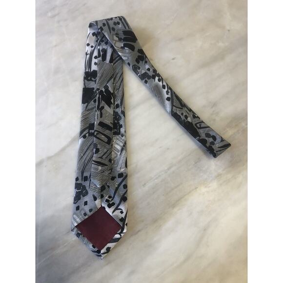 Vintage Pierre Balmain Tie Paris Black Gray Geometric Print - Picture 5 of 5